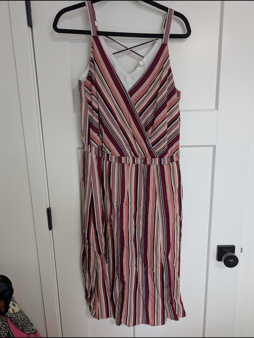 Maurices Burgundy, Cream & Pink Striped Sleeveless Midi Dress